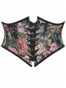 Top de espartilho feminino jacquard vintage com atacadores nas costas, modelador de cintura sob o busto, roupa para o Dia de São Patrício, fantasia de Halloween, lingerie, bralette preto, top para sair - Multicolorido - Ver 23