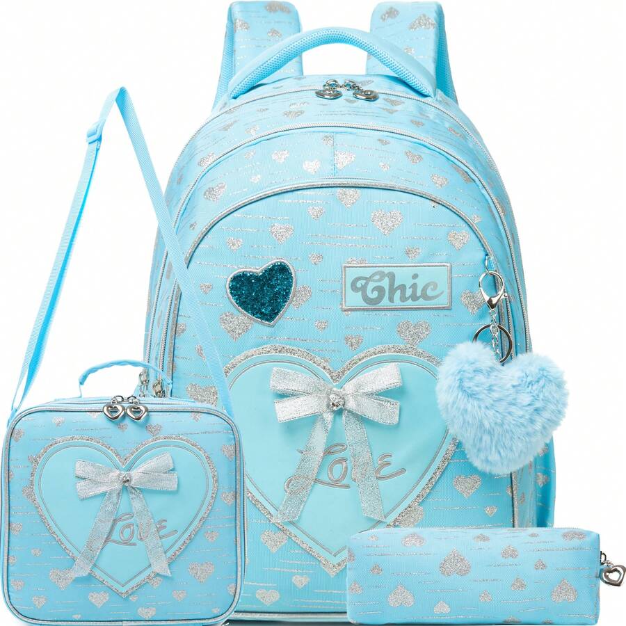 3pcs/Set Girls Floral Print Backpack, Includes Crossbody Bag And Water Bottle Holder, Lightweight Student School Bag Set - Girls' Schoolbag - View 1