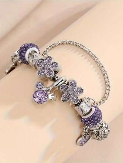 1pc Teen 5-Petal Flower Charm Bracelet With Snake Bone Chain,Elegant Cute For Daily Wear, /Anniversary Gift, Year-Round Accessory