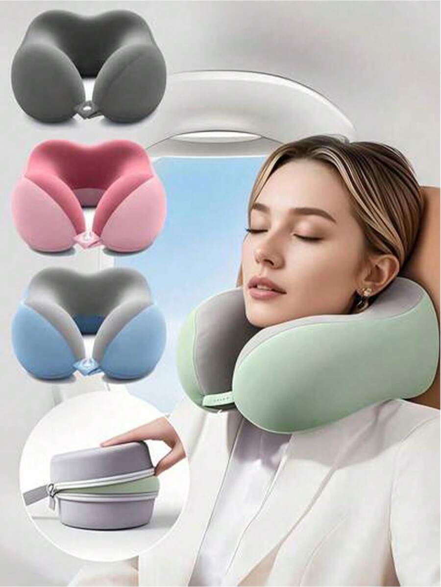 Ergonomic U-Shaped Neck Pillow With Storage Bag, Memory Foam Travel & Office Support Pillow, Removable & Washable Cover, Lightweight Portable Neck Pillow, Suitable For Airplane, Car, Bed, Compressible Fit Design (No Power Required)