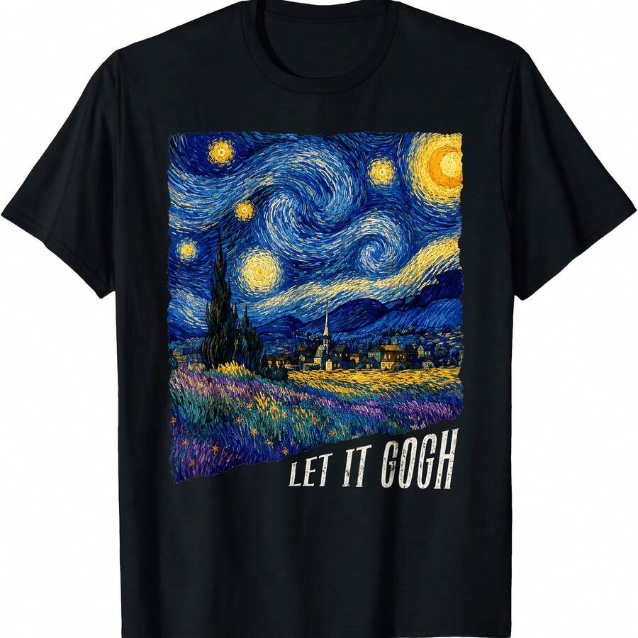 Vintage Vincent Van Gogh Starry Night Art Lover Let It Gogh T-Shirt - Black - View 1