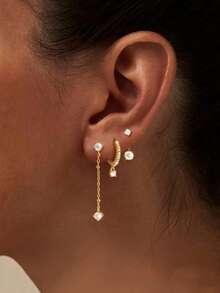 HOTNICE Set de 3 piezas de pendientes delicados adecuados para usar en una sola oreja, apropiados para lóbulos de oreja delicados, pendientes pequeños y de moda para mujeres, que se pueden apilar - juego de 3 piezas - Ver 5