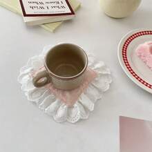 2/6/12pcs Solid Color Heart-Shaped Lace Fabric Coasters, Absorbent Tea Ceremony French Heat Insulation Pads, Washable & Reusable, Suitable For Coffee Table Decor, Holiday, Living Room, Dining Room, Party, Home Decoration - Multicolor - View 9