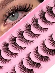 10 Pares de Cílios Postiços Naturais e Densos, Cílios Falsos de Vison Leves, Fofos e Bem Modelados, Extensões de Cílios Confortáveis para Uso Diário, Reutilizáveis e Fáceis de Aplicar para Iniciantes - Preto - Visão 2