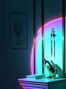 Rainbow Sunset Lamp, USB Powered Lighting Device, LED Light Beads, Blue Light And Shadow Effect, Compact Portable Design, Creative Atmosphere Lamp, Night Light, Suitable For Home, Bedroom, Living Room And Bedside Lamp - Black - View 6