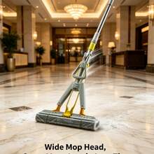 39cm Wide Head Hands-Free Microfiber Mop, Stainless Steel Handle, Wet & Dry Floor Cleaning Tool - B - View 3