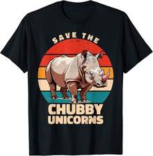 Funny Rhino Retro Sunset Gift Unisex T-Shirt - 黑色 - 查看 1