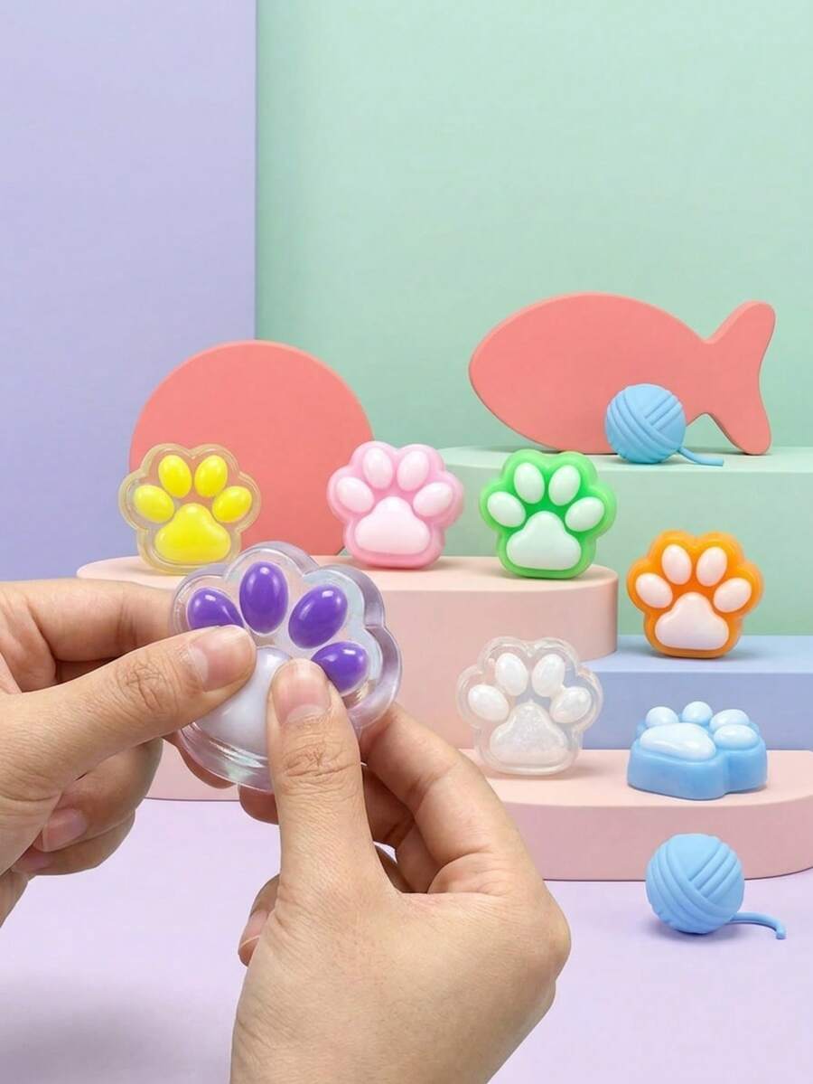 POKOJA LAND Juguete de alivio de estrés con forma de garra de gato TABA MINI, set de 1/5/10/20/30/40 piezas, aprieta la pata de gato, juguete sensorial lindo, hecho a mano de silicona suave y pegajoso, juguete de estiramiento para aliviar el estrés, garra de gato con resorte, regalo para niñas, cumpleaños, fiesta