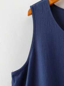 EMERY Vestido de verano casual de talla para mujer, de color verde militar sólido, sin mangas, con volantes en el bajo y parches de encaje en la espalda - Azul - Ver 9