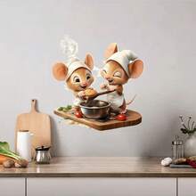 1pc Chef Mouse Kitchen Wall Sticker: Removable, Self-Adhesive, Waterproof PVC Sticker, Suitable For Living Room, Bedroom, Refrigerator, Dining Room And Home Decor - Wall Stickers - View 5