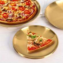 1pc Stainless Steel Gold Dessert Coffee Tray, Western Style Plate, Pizza Plate, Breakfast Coffee Tea Snack Plate, Gold Decorative Serving Tray, Birthday, Party Supplies, Thanksgiving, Easter, Christmas Gift Party (Gold), Kitchen, Christmas Gift - Gold - View 12