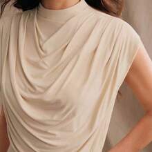 Top de mujer de cintura alta con diseño minimalista y plisado - Marrón - Ver 2