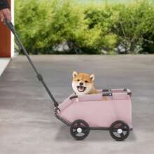 Dog & Cat Transport Cart Mini Folding Dog Stroller Pet Stroller For Travel With Extendable Pull Handle, Safety Rope & Side Pocket Pet Cart For Miniature Dogs Up To 7.5kg (Black Pink Grey) - Pink - View 7