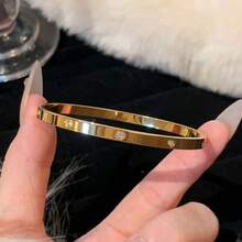 1 pieza Pulsera de acero inoxidable con diamantes de imitación de triple hilera que no se decoloran, diseño exclusivo, elegante y versátil con un toque de lujo. - Tres filas de pulseras estrelladas - Ver 6