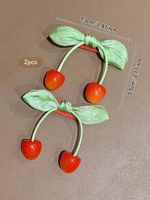 2 piezas Clips para el cabello con forma de cereza, estilo dulce, horquillas adecuadas para uso diario, accesorios para el cabello - Multicolor - Ver 8