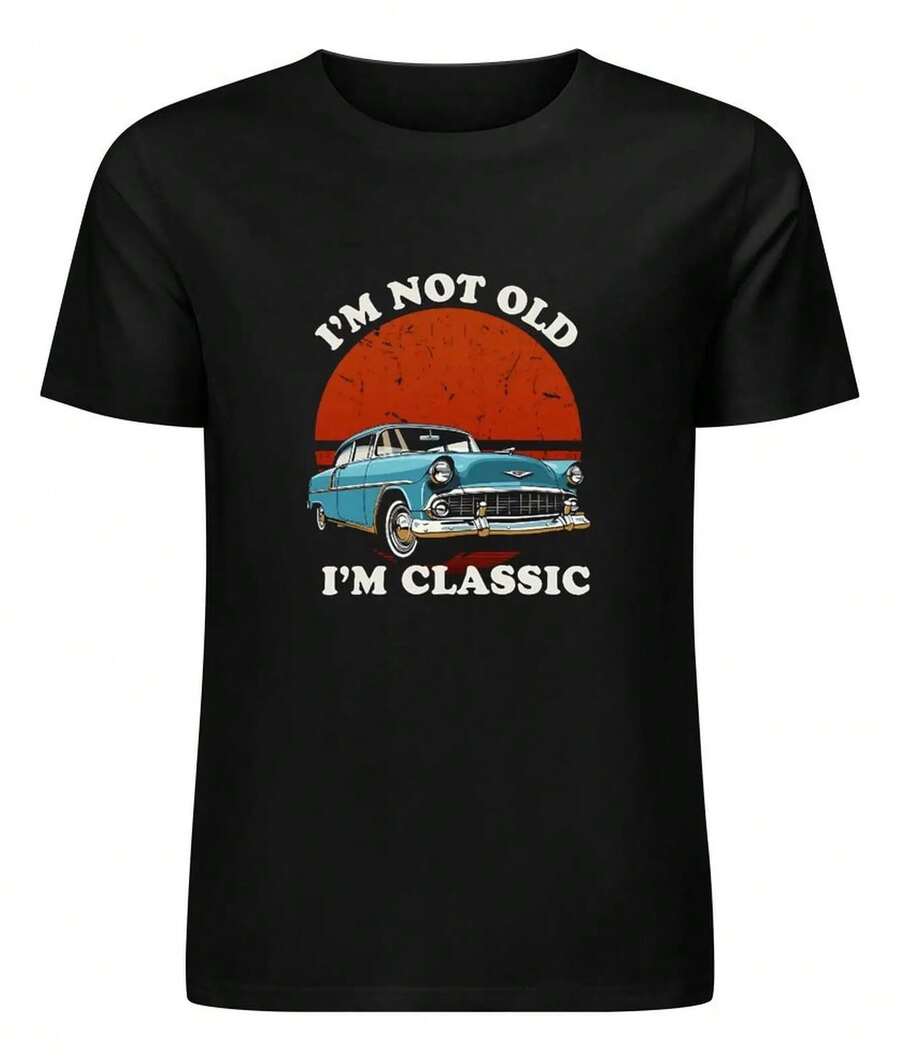 Playera Con Unisex De Algodón Diseño De Auto Clásico - Negro - Ver 1