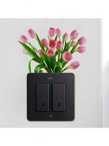 Realistic Pink Tulip Flower Switch Wall Sticker, Fresh Floral Self-Adhesive Light Switch Decal, Removable, Suitable For Decorating Light Switches And Power Outlets, Fresh Spring Style Home Decor Wall Sticker - Realistic Pink Tulips - View 4