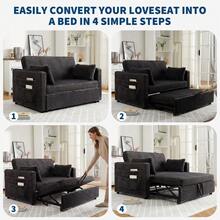 Sofá cama de 2 plazas de 55 pulgadas, sofá convertible con respaldo regulable, tapizado en terciopelo pana desmontable, color gris oscuro, ideal para salón - Gris Oscuro - Ver 5