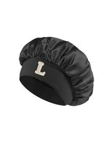 1 pieza Gorro de dormir de satén de seda sintética para mujer, gorro de dormir de tamaño grande con 26 letras para cabello rizado trenzado, adecuado para dormir y uso de belleza diario - Negro - Ver 15