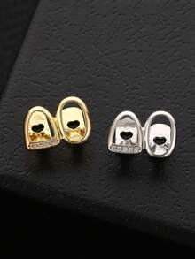 1pc Removable Hip-Hop Style Double Hollow Tooth Grillz Teeth Decoration For Women And Men - Gold - View 2