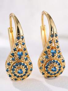 1 Pair Elegant Luxury Multi-Color Synthetic Zirconia Earrings, Fashionable Exquisite Banquet Jewelry, Perfect Gift For Girls, Timeless Elegance - Multicolor - View 6