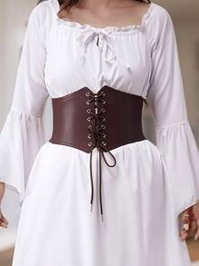 1pc Women's Renaissance Style Coffee Brown Court Style Sexy Transparent Lace Waist Cincher, Suitable For Halloween Night Party Or Daily Outfit Matching - Brown - View 3