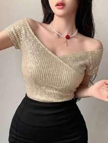 pieza Camiseta de manga larga lisa para mujer, ropa casual de moda simple para uso diario, ropa de otoño, ropa de vuelta al colegio - Albaricoque - Ver 5