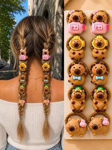 10 Peças Elásticos de Cabelo Fofos e Coloridos de Capivara para Mulheres - Multicolorido - Visão 6