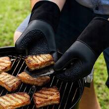 SILICONE OVEN GLOVES FOR GRILL, KITCHEN, OVEN, HEAT-RESISTANT 2 PCS - 黑色 - 查看 7