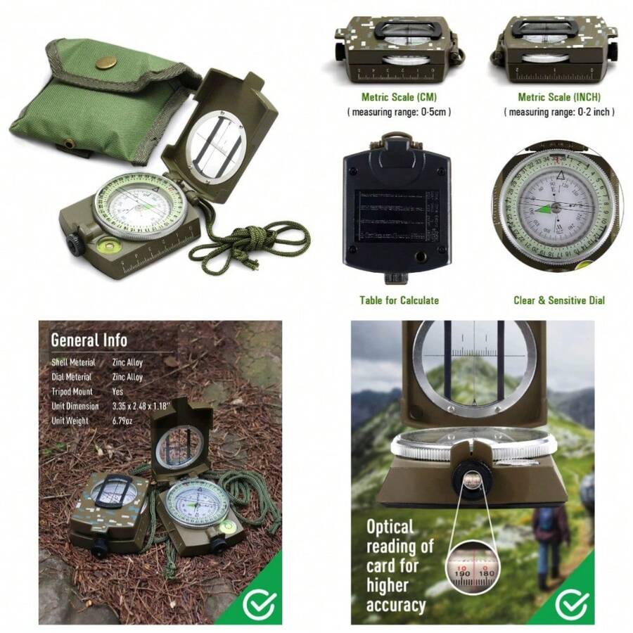 Multifunctional Tactical Survival Military Compass With Lanyard & Pouch | Waterproof & Impact Resistant | Lensatic Sighting Compass For Hiking - 1 - View 1