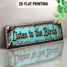 1pc Vintage Turquoise Green & Gold Decorated "Listen To The Birds" Metal Wall Decor Sign, Rustic Farmhouse Decor With Leaf Branches And Bird Letters - Includes Easy Installation Hardware, Suitable For Home, Office, Cafe, Christmas And Housewarming Gifts - Durable Art Panel, Soft Green And Gold Tones, Vintage Room Decor, 2D Flat, Perfect For Room Decoration - A - View 8