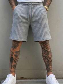 Men's Casual Drawstring Wide-Leg Knit Shorts - Light Grey - View 2