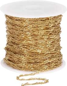 33 Feet 18K Gold PVD Plated Singapore Chains Roll, 1.7mm Width 304 Stainless Steel Gold Twisted Link Chain Bulk Spool Jewelry Making - 1.7MM Stainless Steel - View 8