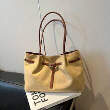 Bolso de mano moderno y versátil para mujer, estilo casual elegante con un toque de alta gama, bolso de hombro estiloso ideal para ir de compras, bolso de gamuza sencillo para mujer con gran capacidad, nuevo bolso de hombro vintage esmerilado de otoño 2026, bolso tote para ir al trabajo. - Marrón sin colgante - Ver 10