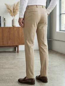 Men's Solid Color Suit Pants, Men's Commute Casual Business Travel Long Pants - Champagne - View 7