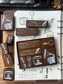 1 Box 7pcs Retro Stamp Set, Rubber Stamps For DIY Scrapbooking Decoration - YZ303's Past - View 1