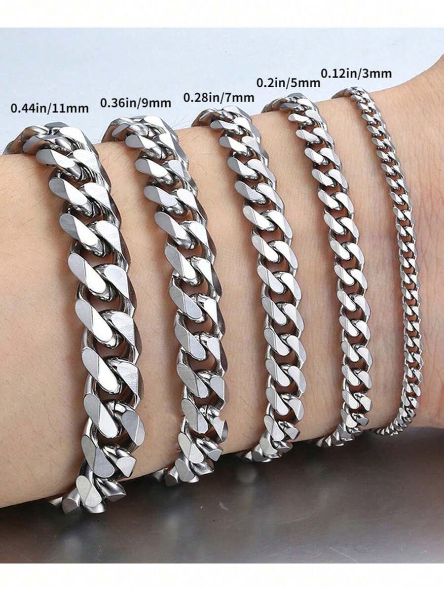 1pc New Fashion Cuban Chain Men's Bracelet Classic Stainless Steel 3/5/7/9mm Wide Chain Bracelet Unisex Jewelry Gift - Stainless Steel Bracelet - View 1
