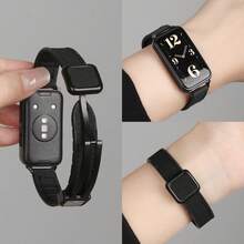 智慧手錶錶帶 | 相容於 Fit3, Fit3 Pro, Fit4, Fit4 Pro | 女款復古方形扣錶帶 | 奢華時尚替換錶帶 - 黑色 - 查看 5