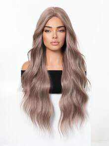 Tóc giả sóng nước 28 inch ombre nâu nhạt sang vàng tro rẽ ngôi giữa, uốn xoăn lỏng định hình sẵn, sợi tổng hợp chịu nhiệt, phong cách cá tính cho nữ, hợp streetwear, hip hop, lễ hội âm nhạc, mặc thường ngày và đi club - Hồng - Xem 2