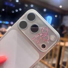 Sparkling Crystal Bowknot Base Camera Lens Film, With Shiny Lens Frame, Suitable For IPhone 17 Pro Max/17 Pro - Pink - View 3