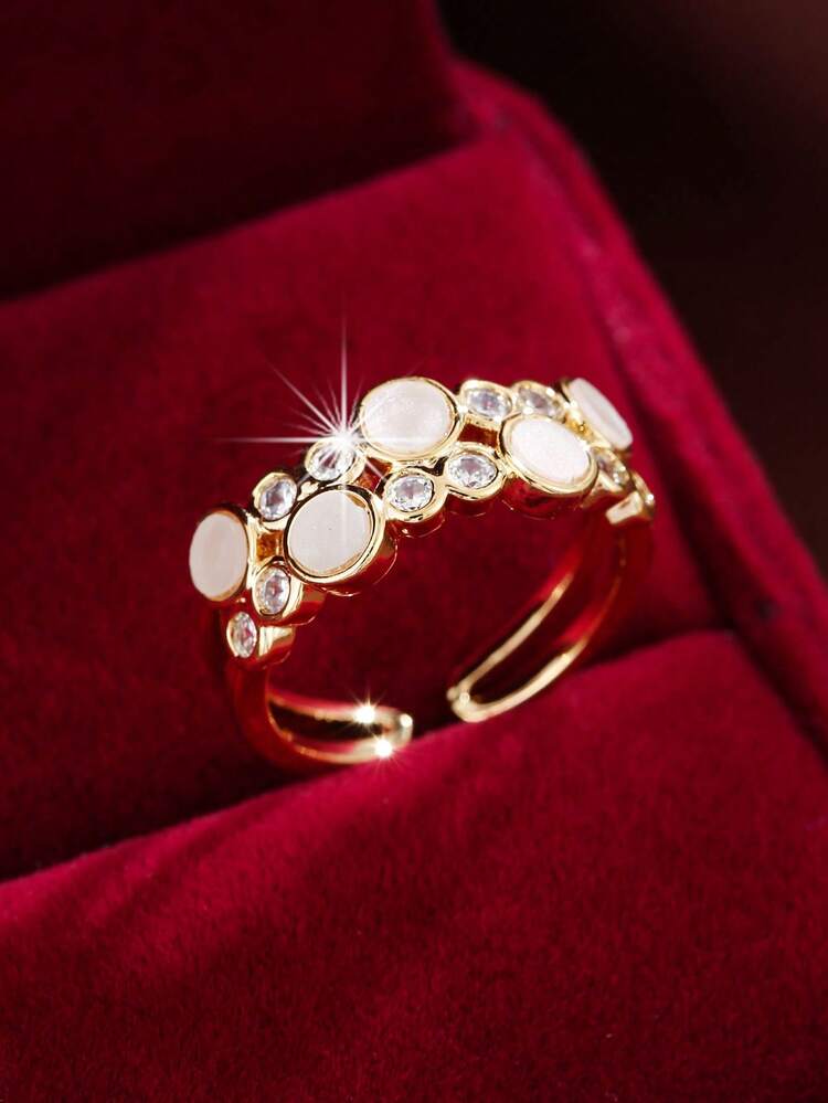 1pc Minimalist Luxury Rimmed Inlaid Design Ring, Niche Elegant Zirconia Open Finger Ring Accessory - JZ22098 - View 1