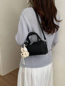 Nueva bolsa de tote de unicolor con colgante, bolso de mano minimalista y versátil, estilo universitario elegante cilíndrico europeo y americano, adecuado para ir al trabajo, compras, viajes, fiestas y la escuela para mujeres - Multicolor - Ver 10