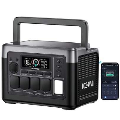 OUKITEL P1000E Plus - Estación de energía portátil de 1024 Wh LiFePO4, generador solar con 4 salidas de CA de 1800 W (pico de 3600 W), 100 W tipo C, carga rápida del 0 al 80 % en 40 minutos, con SAI, para camping, autocaravanas y emergencias.