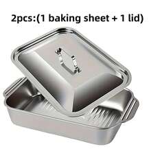 2-Piece Set: 1 Deep Pot + 1 Stainless Steel Rectangular Baking Pan With Handle Lid - Large Durable Stainless Steel Baking Pan - Thickened Rectangular Baking Pan, Perfect For Grilling, Ideal For Outdoor BBQ, Camping And Oven Cooking - Great Choice For Holiday Gatherings - A - View 12