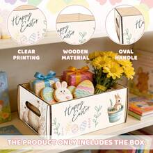 1pc Wooden Easter Bunny Storage Box - Cute Rabbit Illustration Wooden Puzzle Box, Suitable For Spring/Summer Home Decor, Easter Party Decoration, Semi-Open Wooden Frame Box, Perfect Housewarming Gift & Organizer - Multicolor - View 9