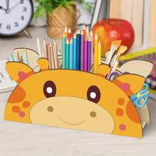 1pc Wooden Giraffe Desk Organizer - Cute Animal Pen Holder Suitable For Office And Classroom, Self-Adhesive, Can Hold Makeup Brushes And Classroom Supplies - Multicolor - View 2
