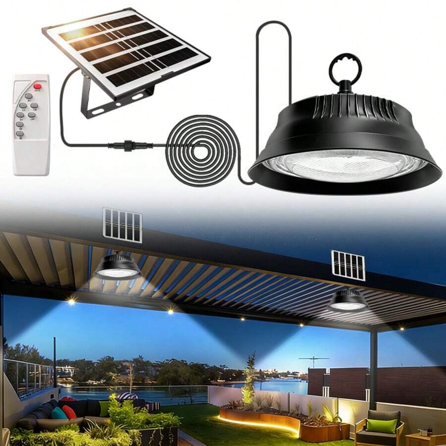 1個 EcoSmart 太陽能吊燈 附遙控器 - 自動黃昏至黎明、太陽能供電、50LED 吊燈、鋰電池、戶外/室內適用於涼亭、門廊、露營 (1200mAh) - 太陽能 - 查看 1