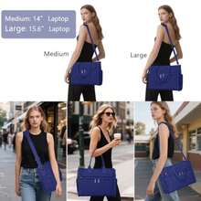 Juego de bolsas de lona para mujer, bolsos de hombro grandes, bolso cruzado para portátil, trabajo, profesor, universidad, viajes - 06 - Azul - Ver 3