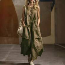 2026 Spring/Summer New Loose Sleeveless Dress With Three-Dimensional Pockets - Milky - View 5