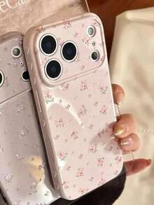Nueva funda de teléfono de TPU de gelatina de unicolor con corazón lateral, patrón floral rosa, carcasa blanda de TPU ultrafina, restaura la sensación de agarre auténtica, funda de teléfono a prueba de golpes compatible con Apple 17 Pro Max/16 Pro Max/15 Pro Max/17 Pro/11 12 13 14 15 16/12/12 Pro/14 Pro Max/13 Pro Max/16 Pro, funda de teléfono blanda de TPU de gelatina - Rosa - Ver 2